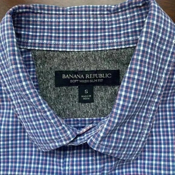 Banana Republic Men's Button Down Shirt Slim Fit Blue White Plaid Mens Small - Picture 9 of 15